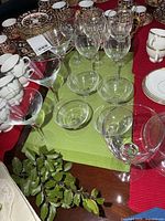 Group view of martini, dessert and wine glasses on table