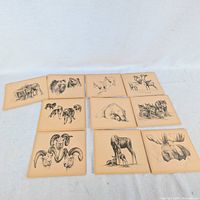 Front view of all ten animal postcards laid out