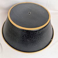 Black textured metal bouillotte shade with gold trim, top diffuser visible