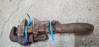 Two vintage 7" pipe wrenches bound together showing full view