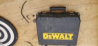 Front of DeWalt plastic tool case with logo and latches visible