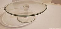 overview of clear glass pedestal cake plate
