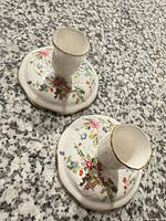 Two Crown Staffordshire Pagoda candlesticks top view