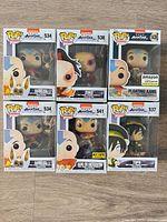 Front view of all six boxed Funko Pop figures