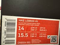 Box label showing Nike LeBron VII size and style code DX8554-001