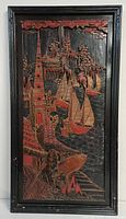 Full view of framed carved lacquer wood panel