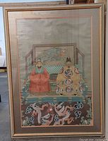 Full view of framed Chinese silk painting