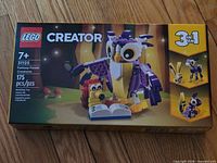 Front of sealed LEGO Creator 31125 box showing main owl and hedgehog build