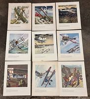 All nine lithographs laid out showing artwork and captions