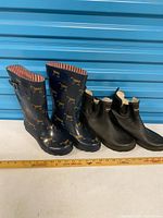 Both pairs of boots side by side on measurement surface