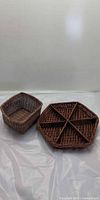Square and hexagonal wicker baskets side by side