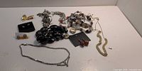 Wide view of all costume jewellery pieces laid out
