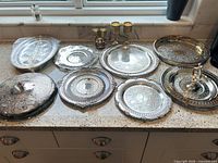 All thirteen silver-plated pieces displayed on countertop