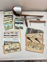 Viewer, cards in several stacks, slide bar, clamp stand