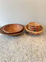 All bowls and basket grouped on countertop