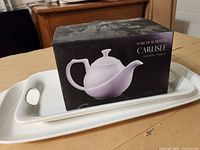 Boxed Carlisle teapot on stacked trays