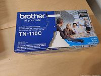 Front of Brother TN-110C toner retail box showing model and compatibility