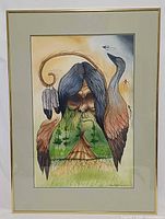 Full view of framed painting showing entire artwork, matting and frame.