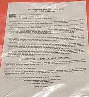 Instruction sheet detailing warnings, use and care information