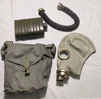 Complete set laid out: mask, hose, filter, bag