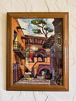 Front view of framed ceramic tile mural