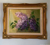 Front view of framed lilac painting