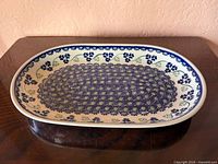 Top view showing full floral pattern on oval dish
