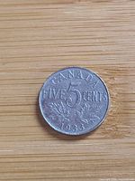 Reverse showing Canada Five Cents 1933 with maple leaves