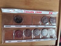 Front view of two plastic strips showing six coins each labeled January–June and July–December