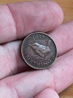 Reverse of 1937 Farthing showing wren design and date