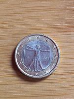 Obverse of the 2002 Italy 1 euro coin with Vitruvian Man