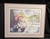 Full view of framed watercolor under glass