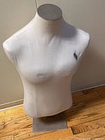 Full front view of mannequin torso on metal stand