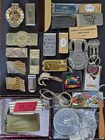 Overall view of all money clips and keychains
