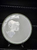 Full view of round Wedgwood Jade platter on stand