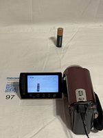 Camcorder powered on with LCD screen open