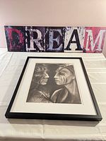 Wooden DREAM sign and framed print overview