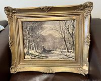 Front view of framed oil painting landscape