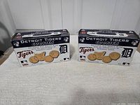 Front view of both sealed Detroit Tigers mini cookie boxes