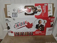 Front view of flattened Molson Canadian Don Cherry 15-pack box