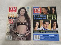 Two TV Guide magazines: Shania Twain Nov 20-26 2000 and ER new faces Jan 2001