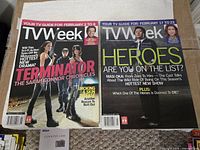 Two TVWeek magazines: Terminator The Sarah Connor Chronicles Feb 2-8 and Heroes Feb 17-23 covers