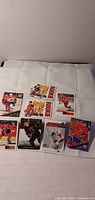 Eight NHL rookie cards laid out on fabric