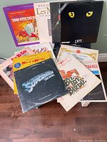 Stack of soundtrack LP records including identifiable titles