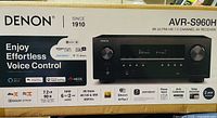 Front of sealed retail box showing Denon AVR-S960H receiver image and key specs