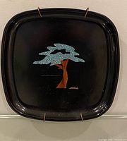 Front view of tray showing full Monterey Cypress inlay and signature