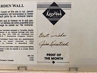 Close-up of backing label with title, artist info, gallery logo and signature