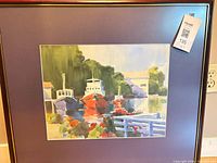 Full view of framed watercolor with mat and frame