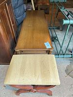 Top view of coffee table and stool showing overall design and finish