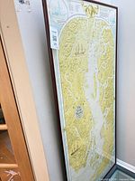Side view of full framed map showing overall size, frame and glazing